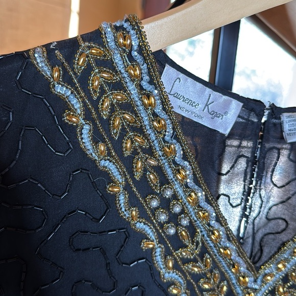 Laurence Kazar Black 100% Silk Blouse Silver Gold Sequin Beaded Size XS - Picture 3 of 9